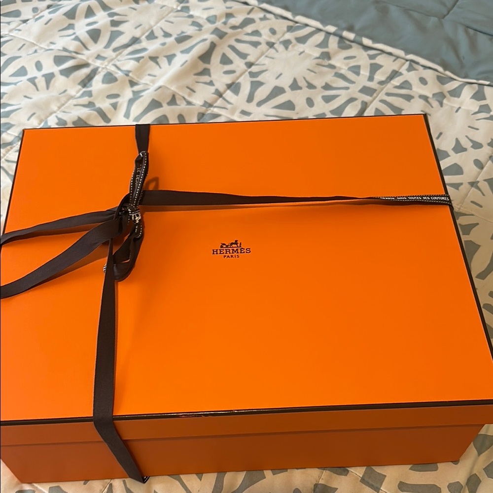 Hermès Orange Gift Box with Brown Ribbon & bag